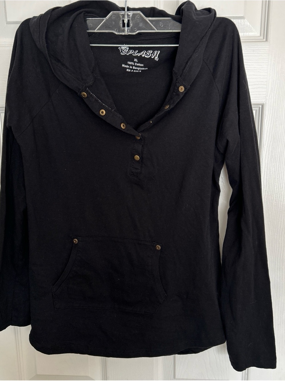 Splash Black Hooded Button-Placket Pullover